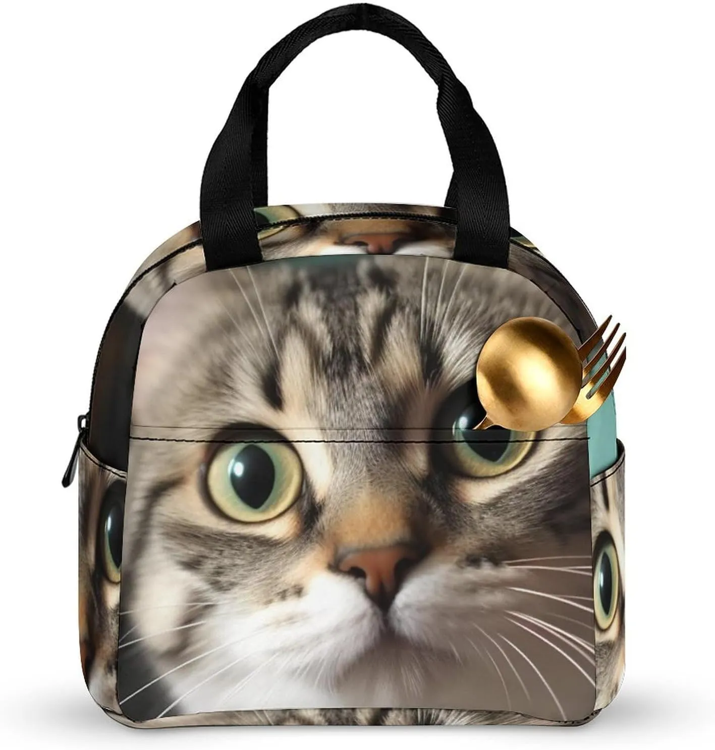 Insulated Lunch Bag Women Men Reusable Lunch Box A Curious Cat Lunch Tote Bags Leakproof Lunch Cooler Bag Portable Adult Lunch Container for Travel Picnic Office