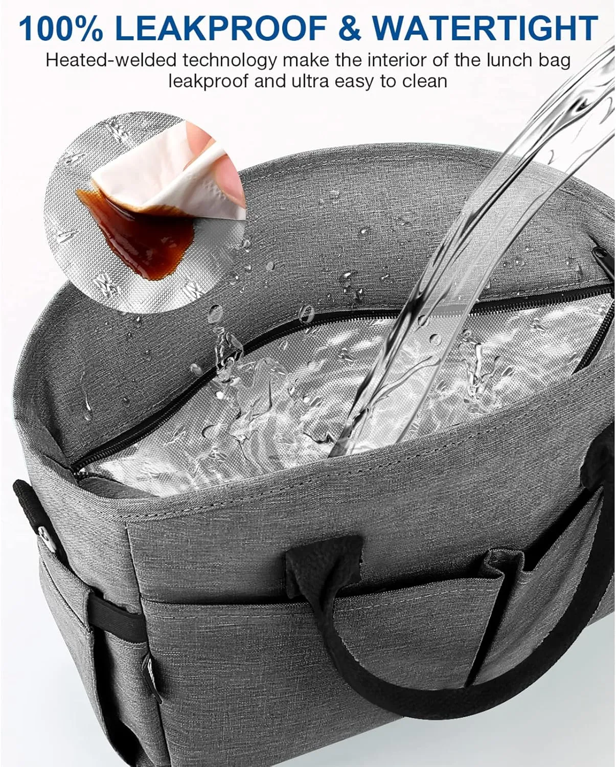 Insulated Lunch Bags for Women, Extra Large Lunch Tote Box with Shoulder Strap, Water Bottle Holders and Side Pockets, Leakproof Cooler Lunch Bag for Work Picnic Camping Beach