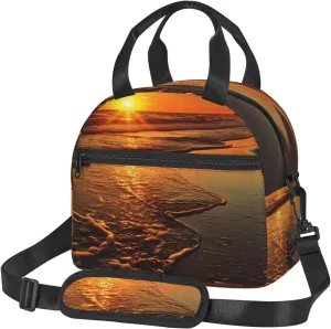 Insulated Lunch Bags for Women Reusable Lunch Box for Office Travel Thermal Lunchbox Orange Sunrise Beach Lunch Tote Bags Leakproof Cooler Bag for Men Large Capacity Meal Bag