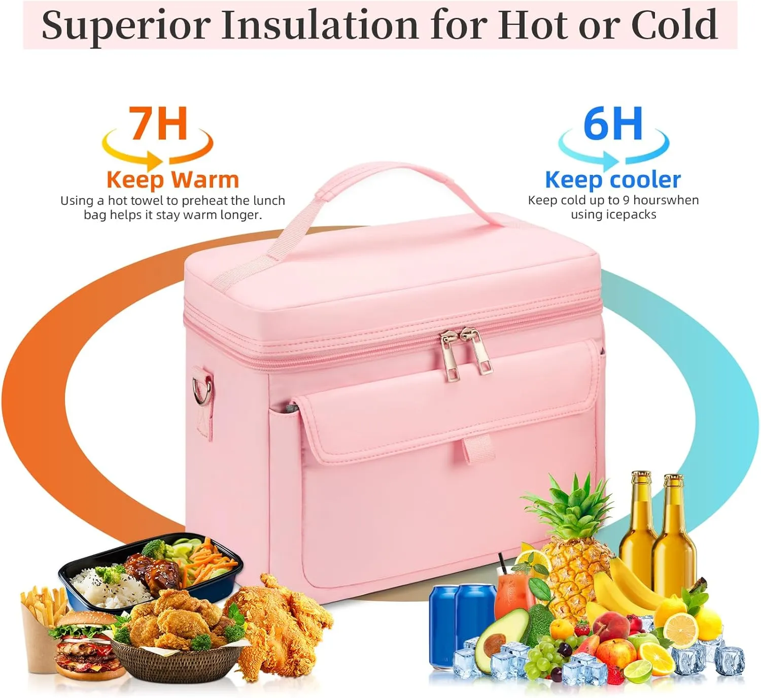 Insulated Lunch Box & Lunch Bag for Women - Reusable Lunch Bags adult Cooler Bag soft Leakproof Lightweight - Large Lunchbox for Work/Picnic/Outdoor (9.5L Pink)
