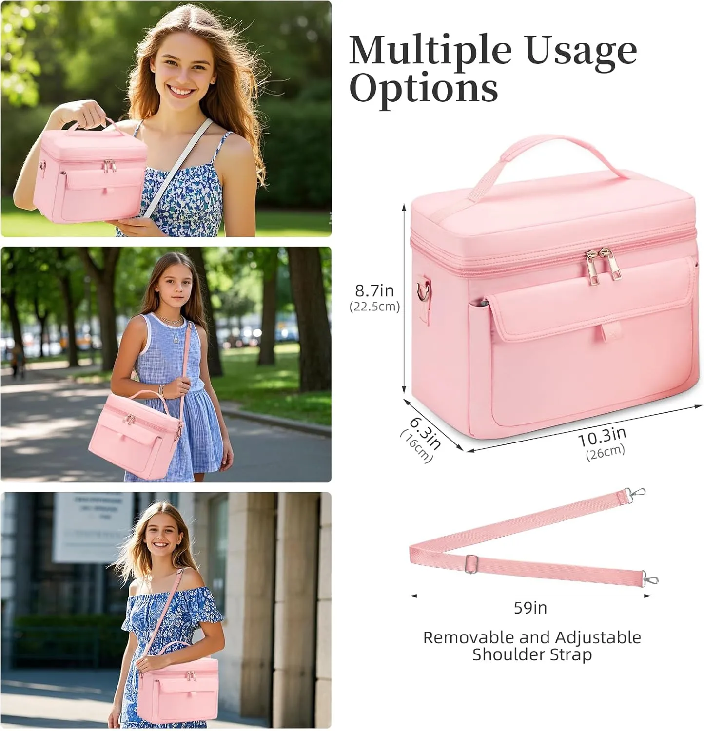 Insulated Lunch Box & Lunch Bag for Women - Reusable Lunch Bags adult Cooler Bag soft Leakproof Lightweight - Large Lunchbox for Work/Picnic/Outdoor (9.5L Pink)