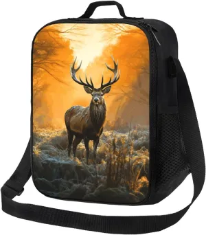 Insulated Lunch box for Men Women Reusable Lunch Bag Deer in Forest Cooler Tote Bags for Work Picnic