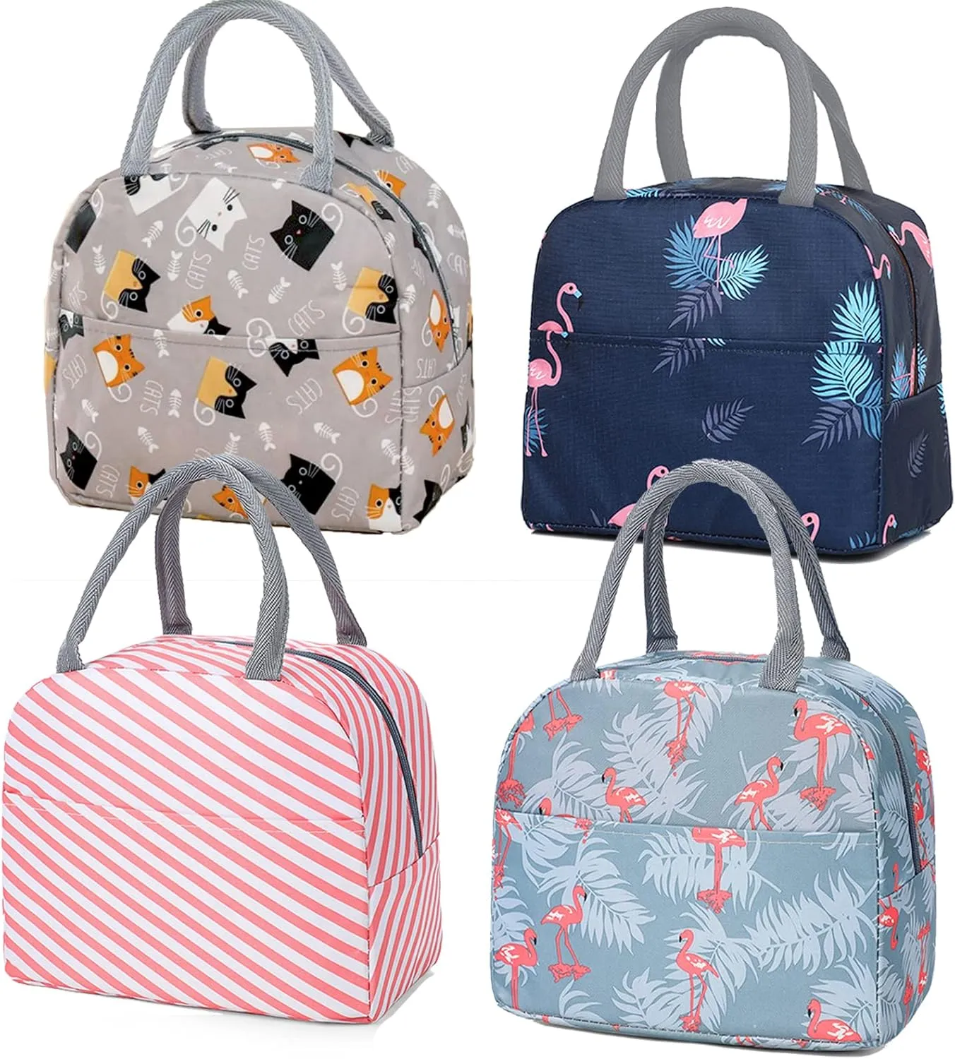 INVODA 4PCS Lunch Bag 4PCS Reusable Portable Lunch Bag Insulated Picnic Bag Cooler and Thermal Lunch Organizer for Work Picnic (4 Patterns)