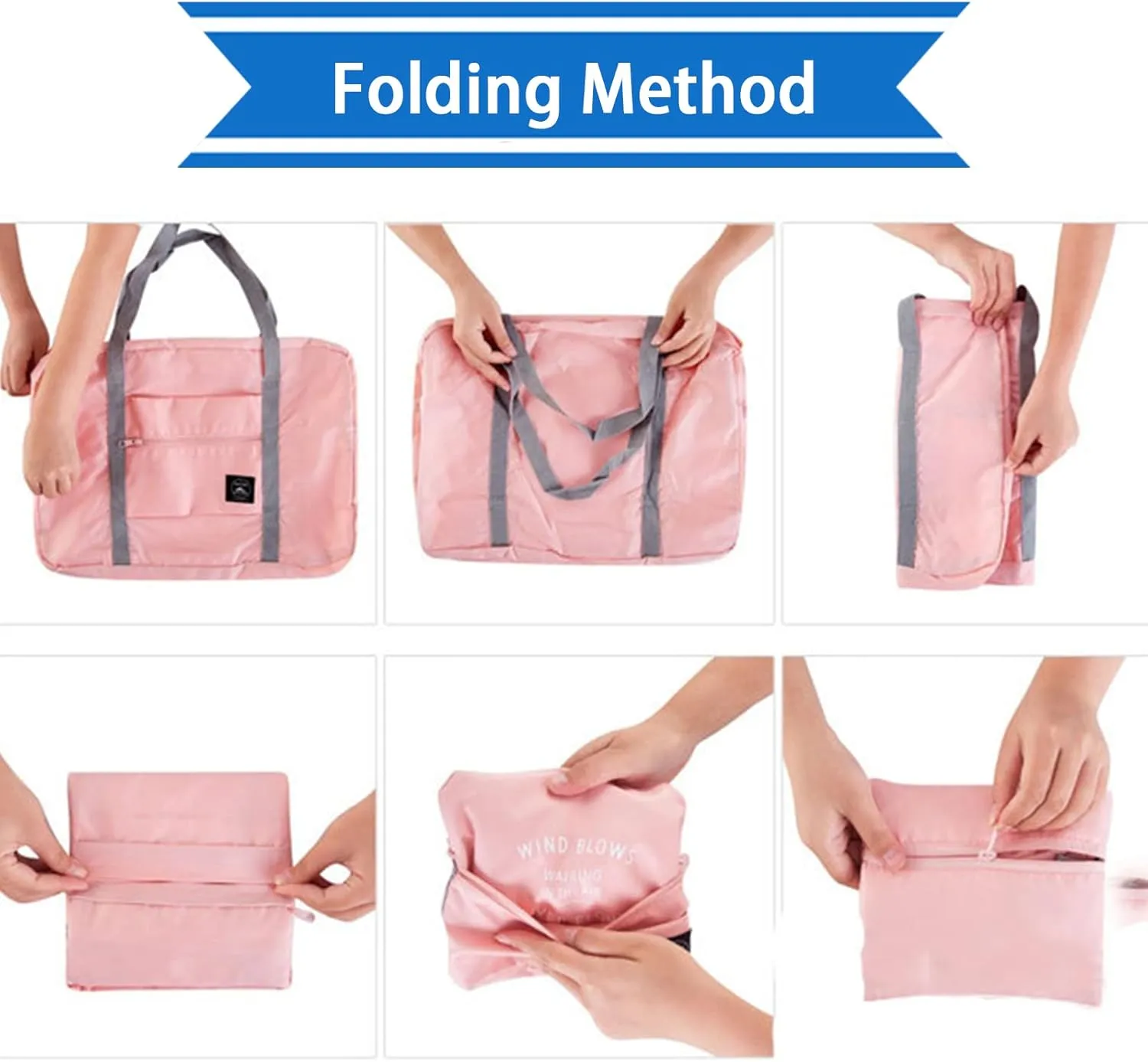 INVODA Travel Bag 24 Packes Carry on Luggage Foldable Duffel Bag Sports Gym Bag Weekender Overnight Bag Water Resistant Nylon Travel Duffel for Men Women (Pink 24PCS)