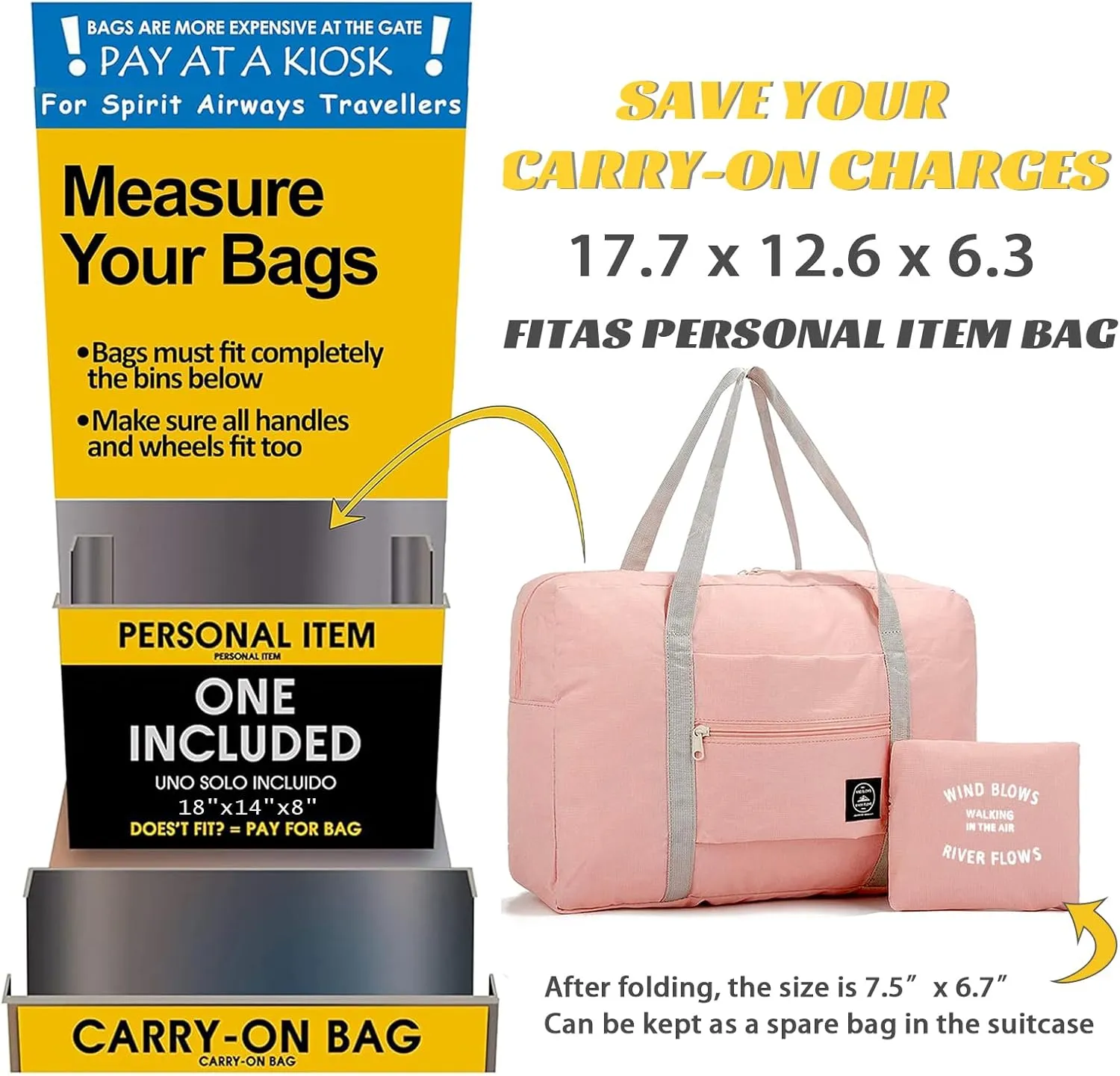 INVODA Travel Bag 24 Packes Carry on Luggage Foldable Duffel Bag Sports Gym Bag Weekender Overnight Bag Water Resistant Nylon Travel Duffel for Men Women (Pink 24PCS)