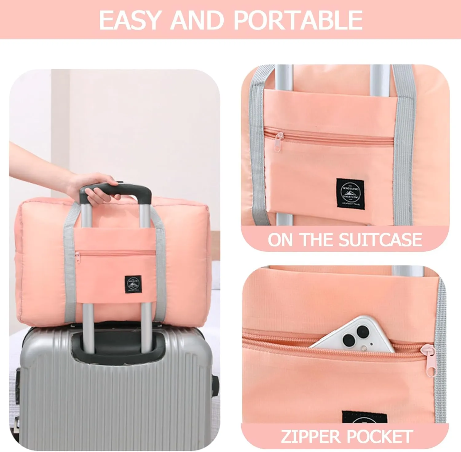 INVODA Travel Bag 24 Packes Carry on Luggage Foldable Duffel Bag Sports Gym Bag Weekender Overnight Bag Water Resistant Nylon Travel Duffel for Men Women (Pink 24PCS)