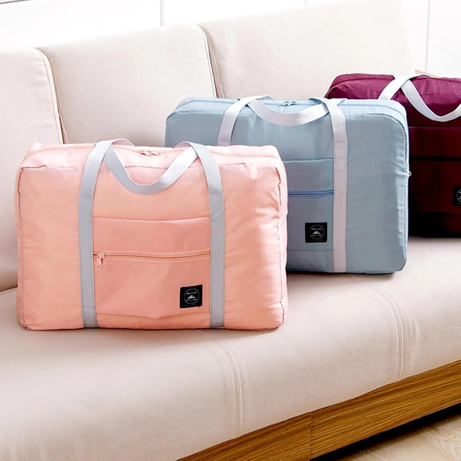INVODA Travel Bag 24 Packes Carry on Luggage Foldable Duffel Bag Sports Gym Bag Weekender Overnight Bag Water Resistant Nylon Travel Duffel for Men Women (Pink 24PCS)