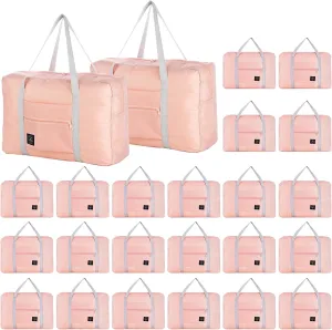 INVODA Travel Bag 24 Packes Carry on Luggage Foldable Duffel Bag Sports Gym Bag Weekender Overnight Bag Water Resistant Nylon Travel Duffel for Men Women (Pink 24PCS)