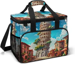 Italy Landmark Pisa Tower Large Lunch Bag Soft Cooler Bag Insulated Thermal Bag Reusable Grocery Bags for Office Picnic Beach
