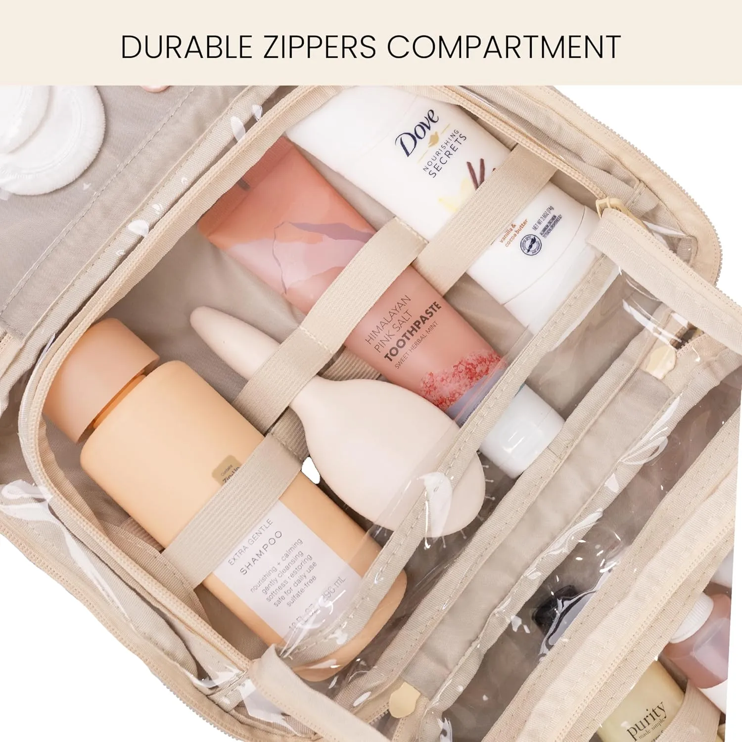 Jadyn Hanging Toiletry Bag, Expandable Toiletry Organizer for Women, Water Resistant Large Travel Cosmetic Bag for Full Size Makeup, Toiletries, Lotion, Shampoo, Accessories (Beige Gingham)