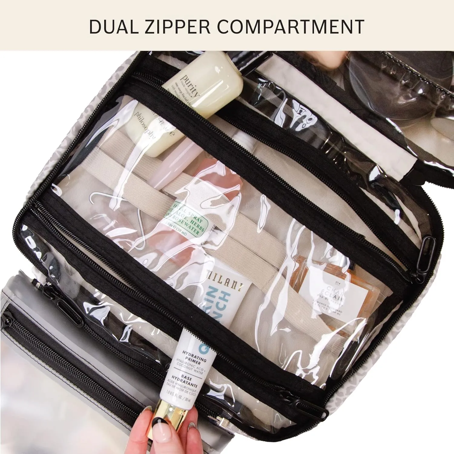 Jadyn Hanging Toiletry Bag, Expandable Toiletry Organizer for Women, Water Resistant Large Travel Cosmetic Bag for Full Size Makeup, Toiletries, Lotion, Shampoo, Accessories (Desert Leopard)