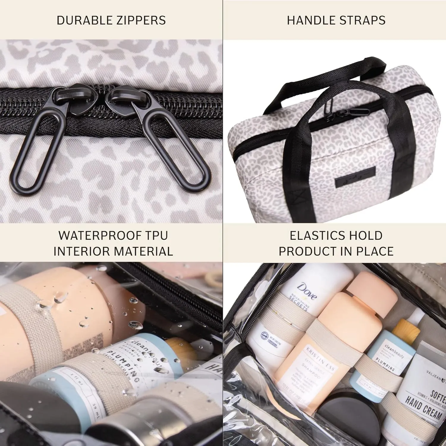 Jadyn Hanging Toiletry Bag, Expandable Toiletry Organizer for Women, Water Resistant Large Travel Cosmetic Bag for Full Size Makeup, Toiletries, Lotion, Shampoo, Accessories (Desert Leopard)