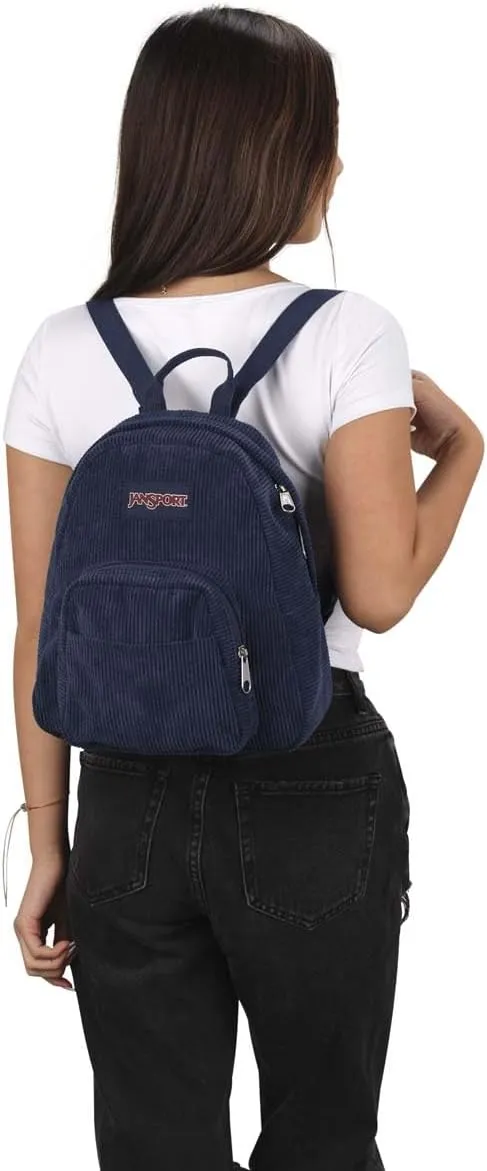 JanSport Half Pint FX Mini Backpack – One Main Compartment, Front Zippered Stash Pocket, Adjustable Webbing Shoulder Straps, Web Haul Handle - Navy Corduroy