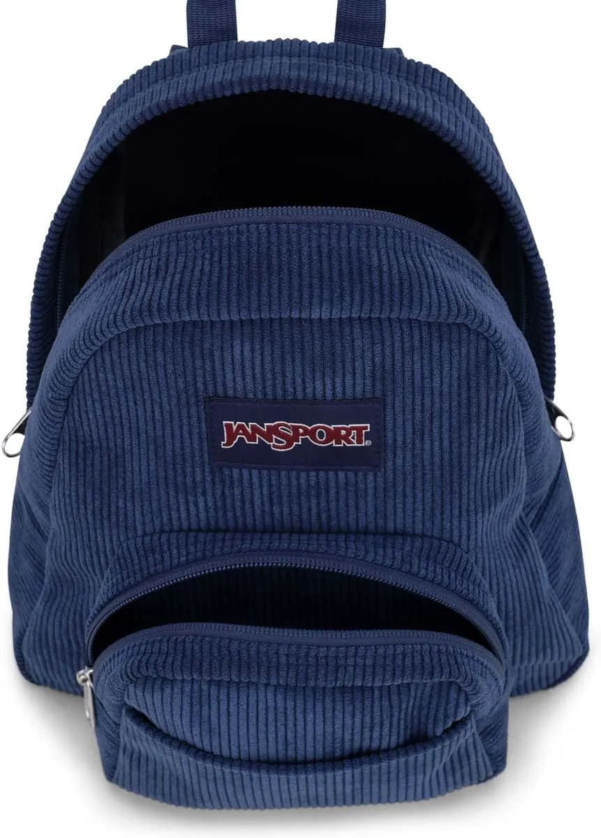 JanSport Half Pint FX Mini Backpack – One Main Compartment, Front Zippered Stash Pocket, Adjustable Webbing Shoulder Straps, Web Haul Handle - Navy Corduroy