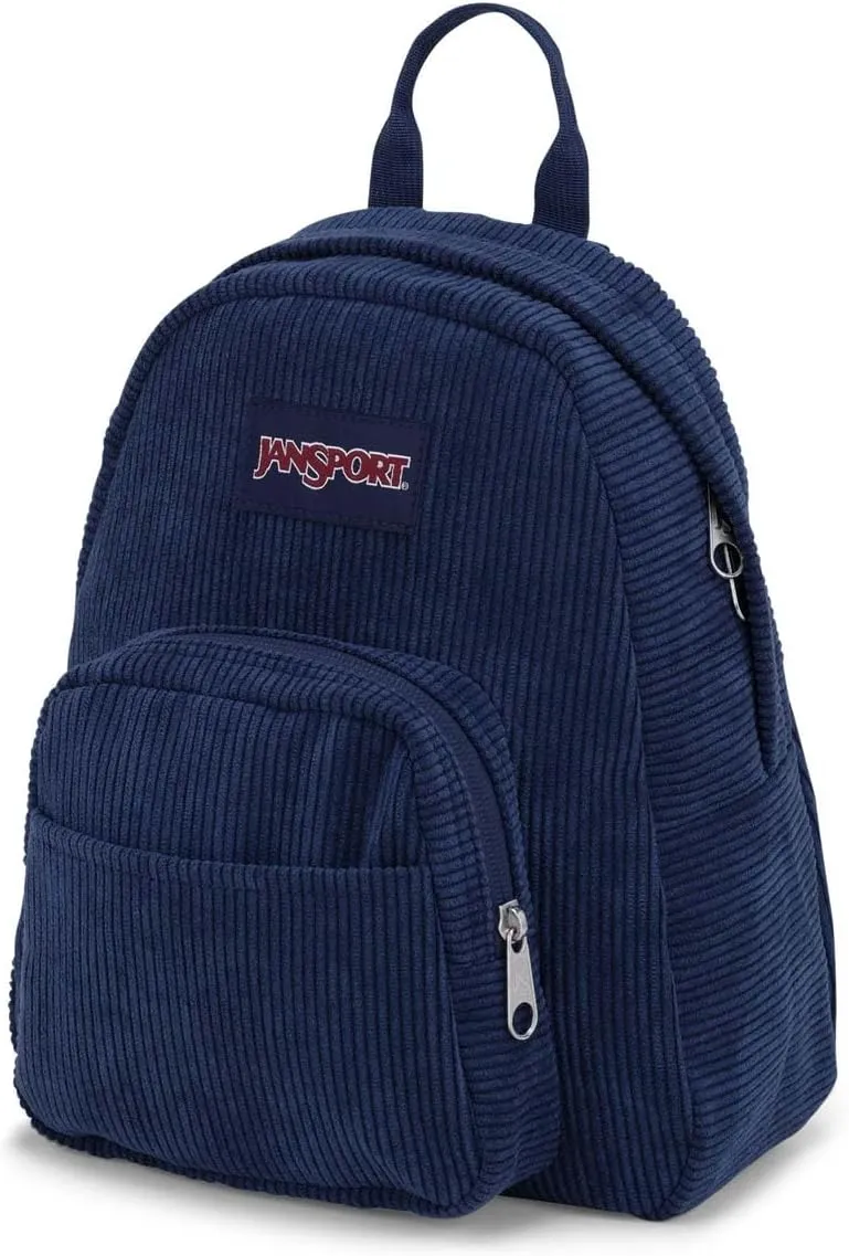 JanSport Half Pint FX Mini Backpack – One Main Compartment, Front Zippered Stash Pocket, Adjustable Webbing Shoulder Straps, Web Haul Handle - Navy Corduroy