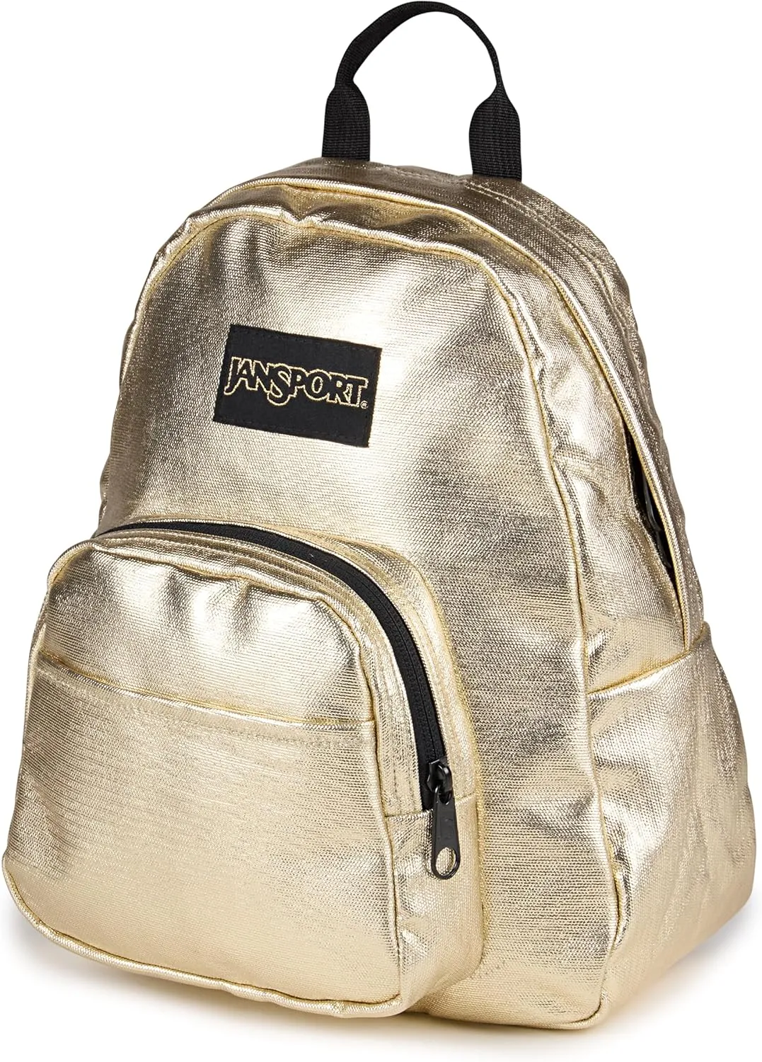 JanSport Half Pint FX Mini Backpack – One Main Compartment, Front Zippered Stash Pocket, Adjustable Webbing Shoulder Straps, Web Haul Handle - Surreal Shine​ Gold