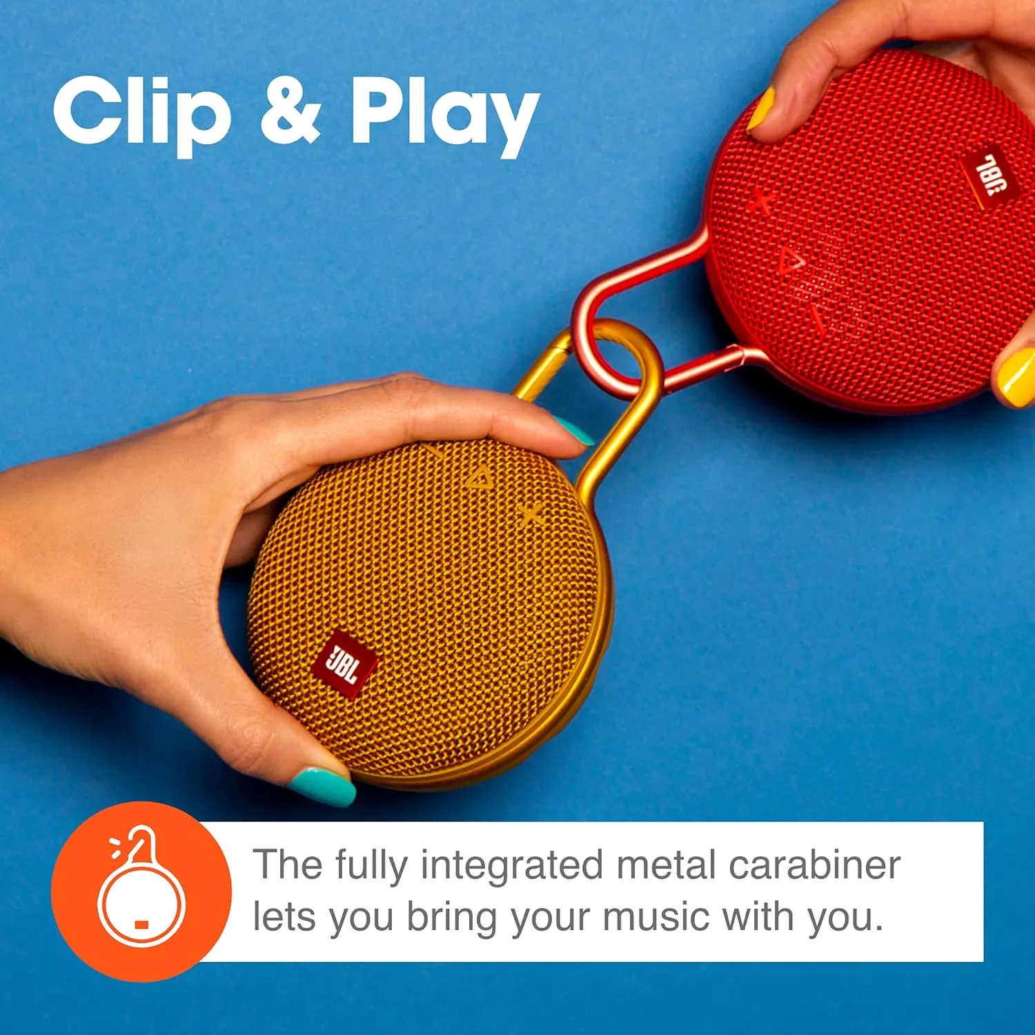 JBL Clip 3, Fiesta Red - Waterproof, Durable & Portable Bluetooth Speaker - Up to 10 Hours of Play - Includes Noise-Cancelling Speakerphone & Wireless Streaming