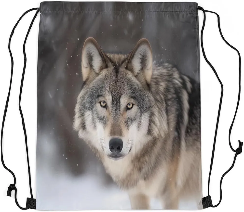 jejeloiu Wolf Drawstring Backpack Wolves Howling Drawstring Bags 13"x15.7" Brown Wolf Sports Drawstring Sackpack Animal Wolves Waterproof Cinch Bag Mountain Moon Wolf