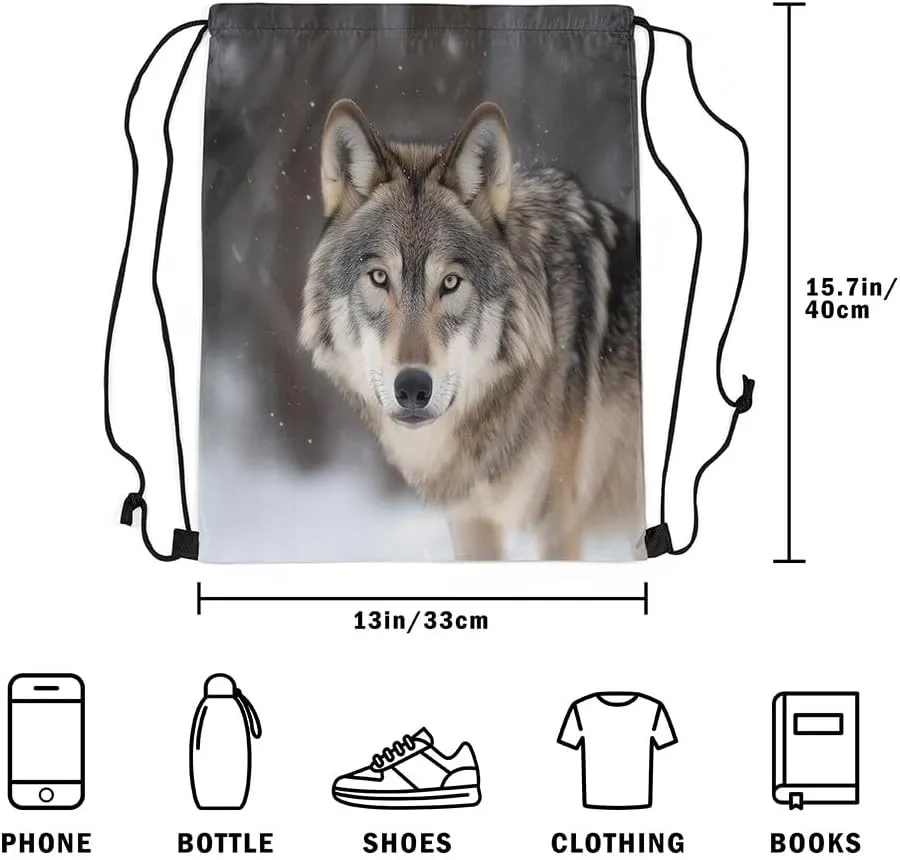 jejeloiu Wolf Drawstring Backpack Wolves Howling Drawstring Bags 13"x15.7" Brown Wolf Sports Drawstring Sackpack Animal Wolves Waterproof Cinch Bag Mountain Moon Wolf