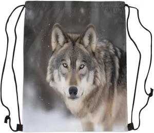 jejeloiu Wolf Drawstring Backpack Wolves Howling Drawstring Bags 13"x15.7" Brown Wolf Sports Drawstring Sackpack Animal Wolves Waterproof Cinch Bag Mountain Moon Wolf