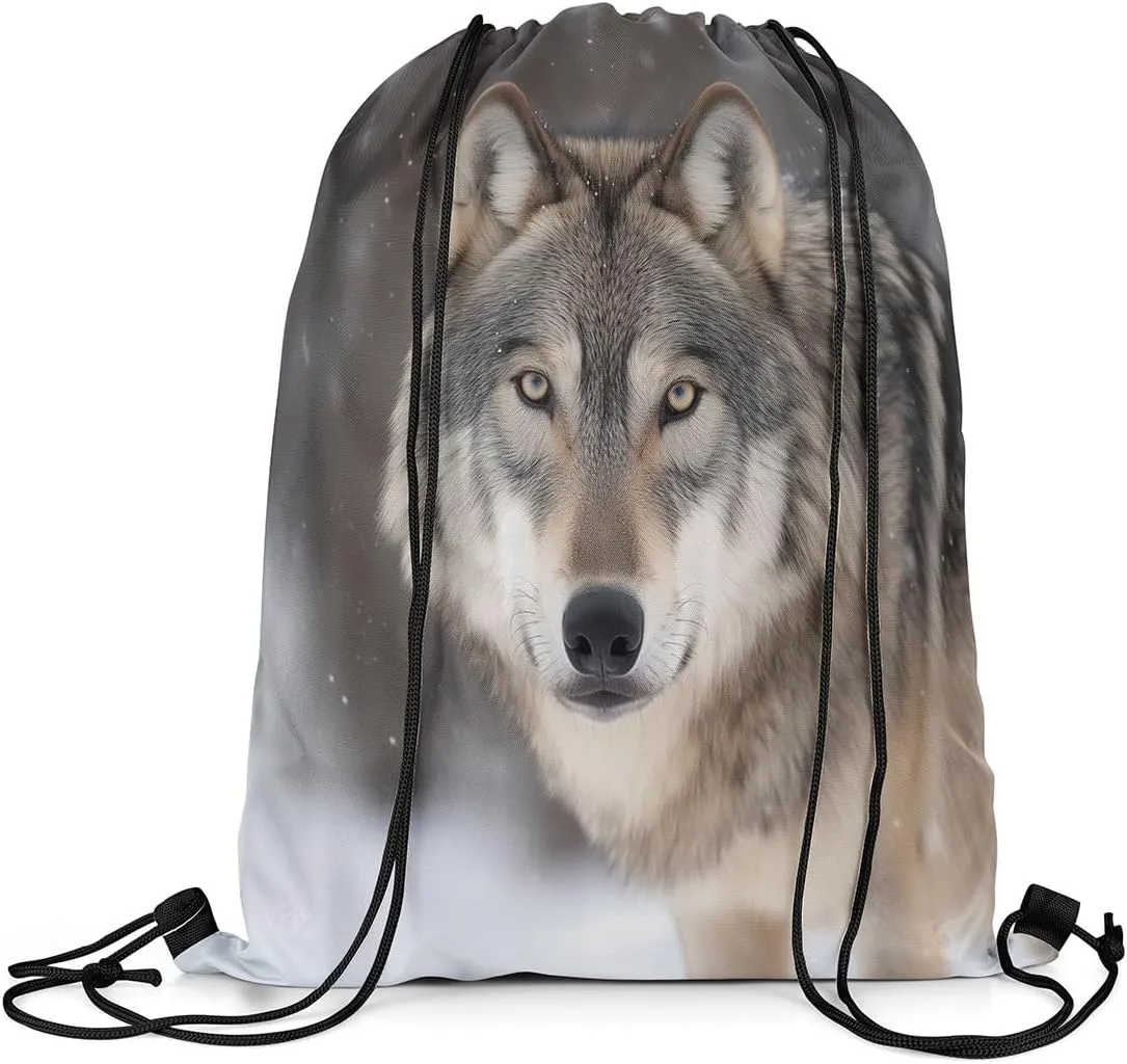 jejeloiu Wolf Drawstring Backpack Wolves Howling Drawstring Bags 13"x15.7" Brown Wolf Sports Drawstring Sackpack Animal Wolves Waterproof Cinch Bag Mountain Moon Wolf