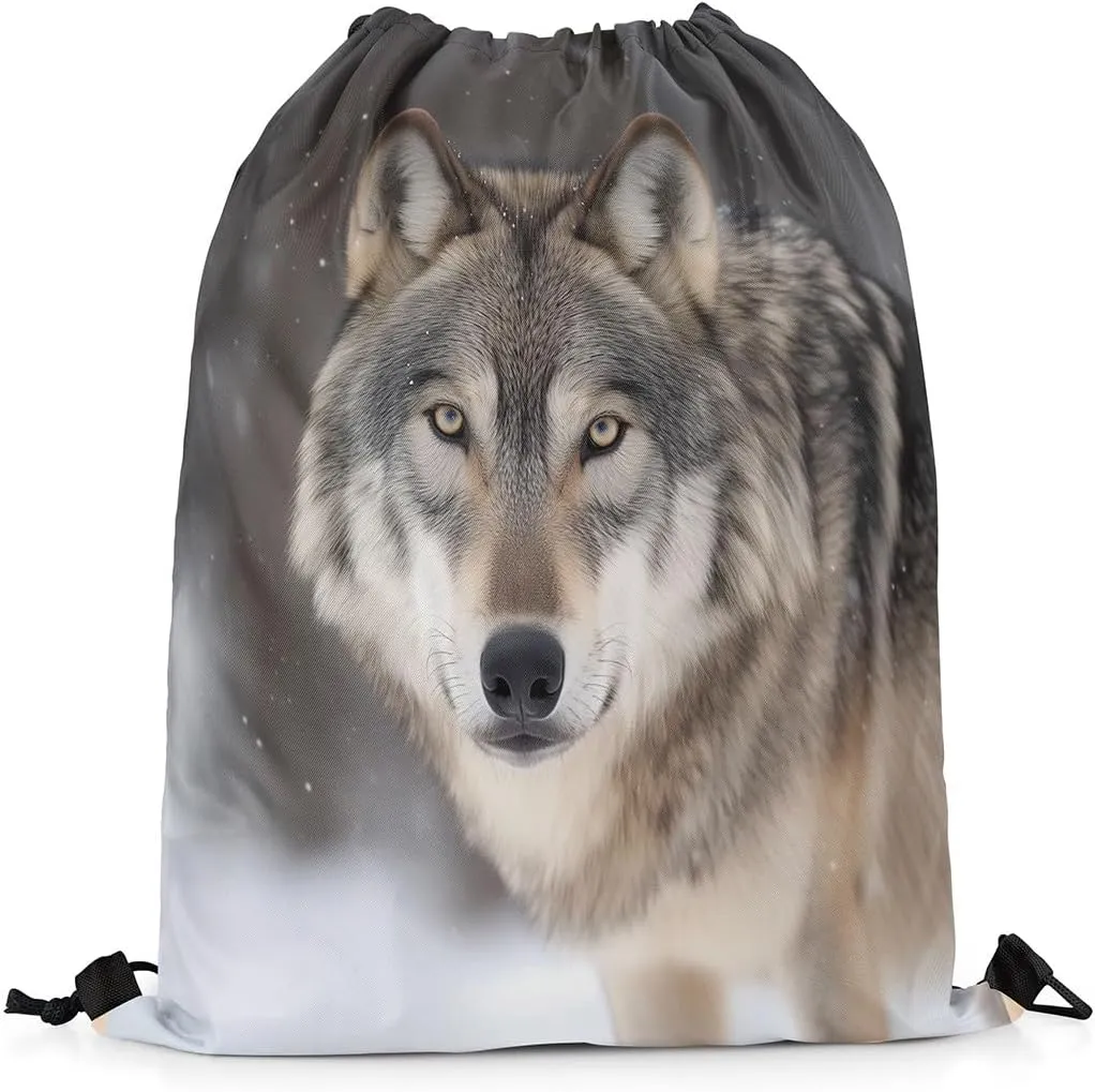 jejeloiu Wolf Drawstring Backpack Wolves Howling Drawstring Bags 13"x15.7" Brown Wolf Sports Drawstring Sackpack Animal Wolves Waterproof Cinch Bag Mountain Moon Wolf