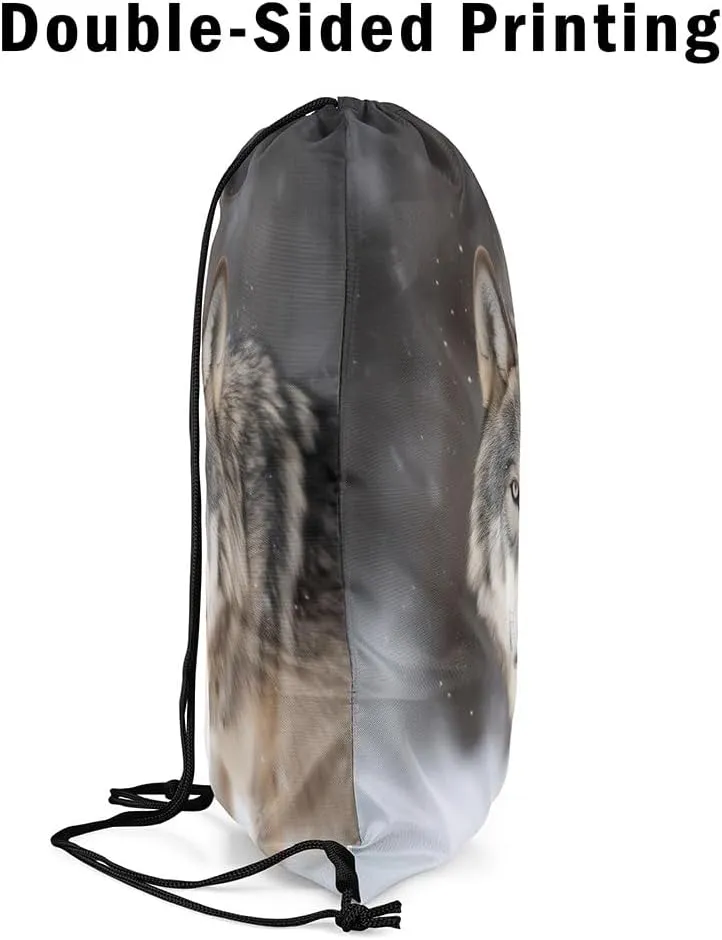 jejeloiu Wolf Drawstring Backpack Wolves Howling Drawstring Bags 13"x15.7" Brown Wolf Sports Drawstring Sackpack Animal Wolves Waterproof Cinch Bag Mountain Moon Wolf