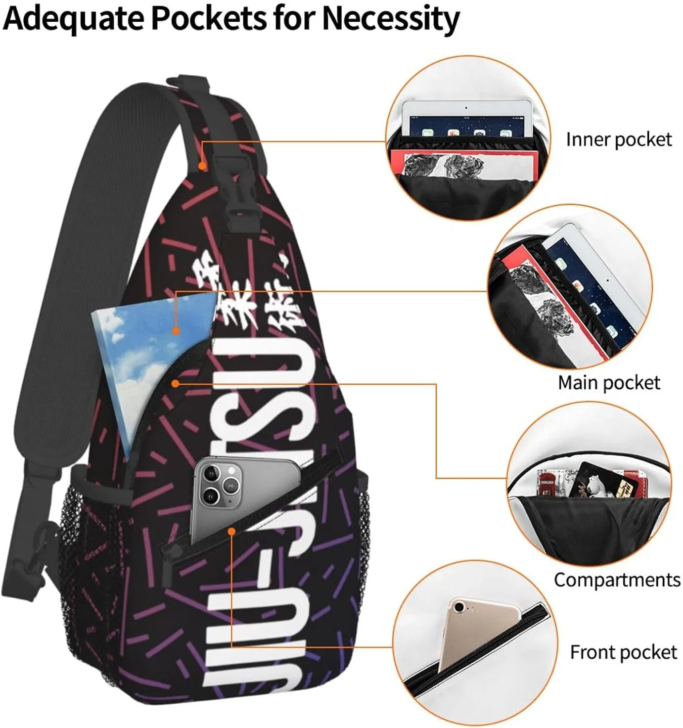 Jiu Jitsu Crossbody For Men Women Sling Chest Bag Shoulder Bag Lightweight One Strap Backpack Multipurpose Travel Hiking Daypack