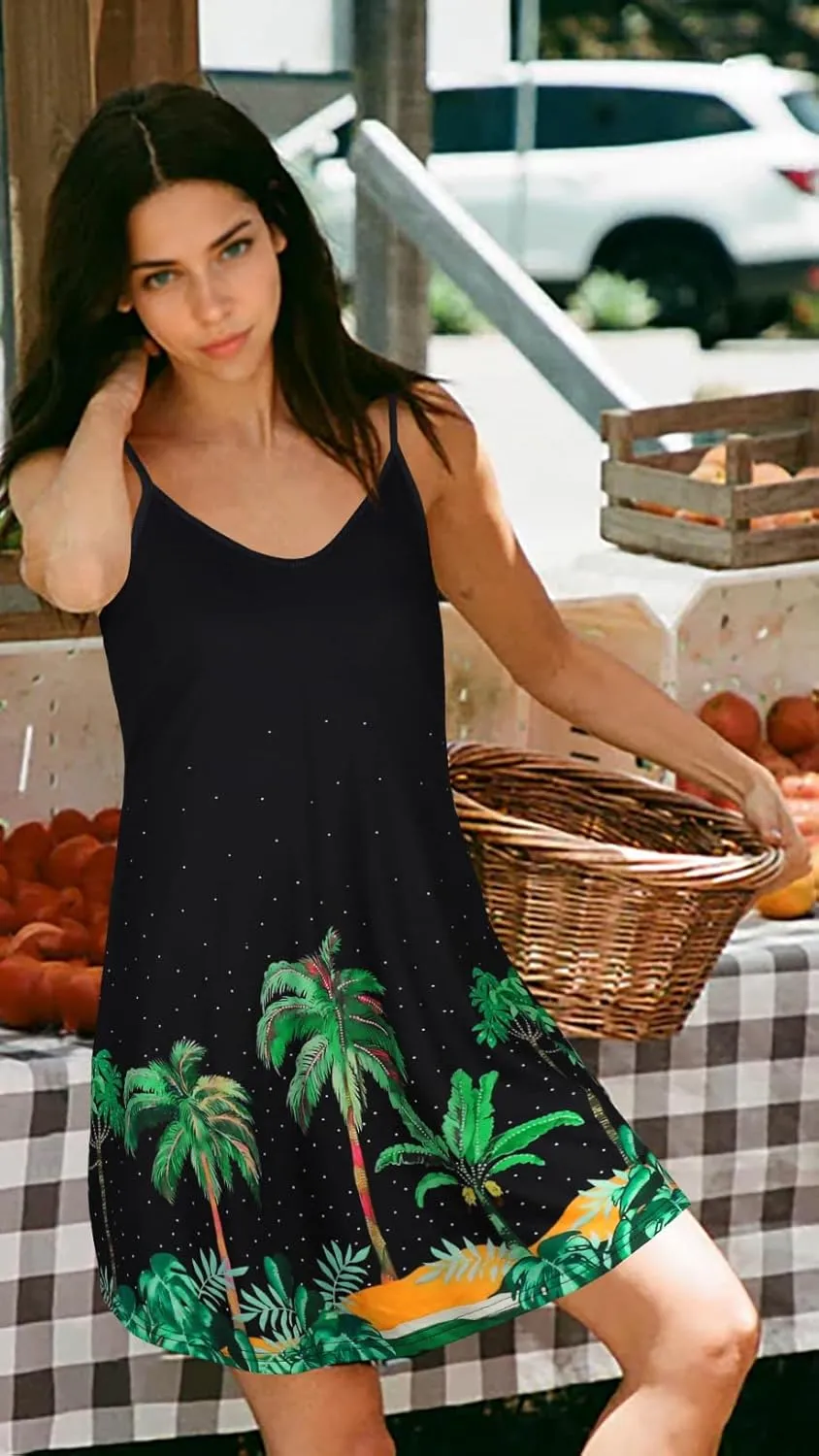 JOELLYUS Womens Spaghetti Strap Dress Summer Dresses Beach Cover Ups Casual Sundresses with Pockets