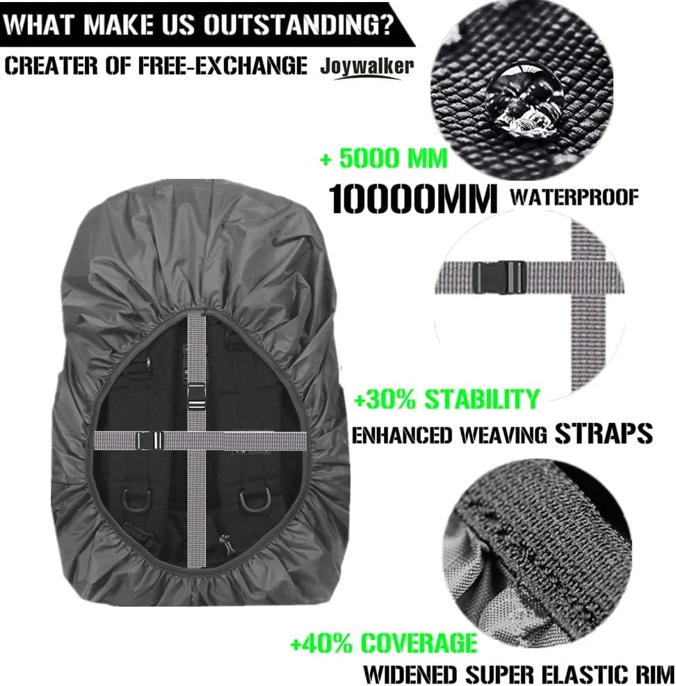 Joy Walker Waterproof Backpack Rain Cover, 10000mm Waterproof Level, Upgraded Anti-Slip Cross Buckle Straps, Four Strengthened Layers for Hiking Camping Traveling