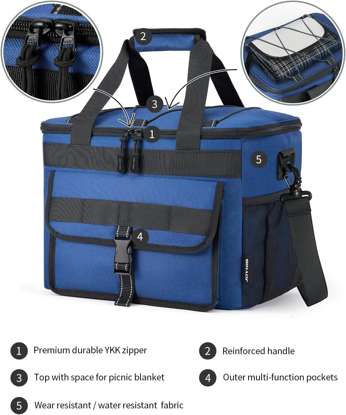 JOYHILL Soft Cooler Bag, 40 Cans Large Insulated Ice Chest Box for Lunch, Leakproof Portable Beach Cooler with Shoulder Strap for Camping,Travel,Picnic, Food Delivery 30L