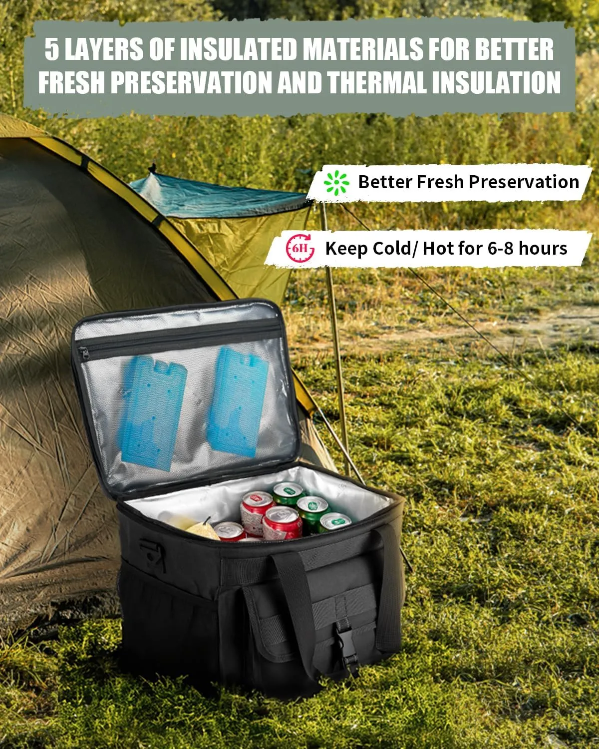 JOYHILL Soft Cooler Bag, 40 Cans Large Insulated Ice Chest Box for Lunch, Leakproof Portable Beach Cooler with Shoulder Strap for Camping,Travel,Picnic, Food Delivery 30L