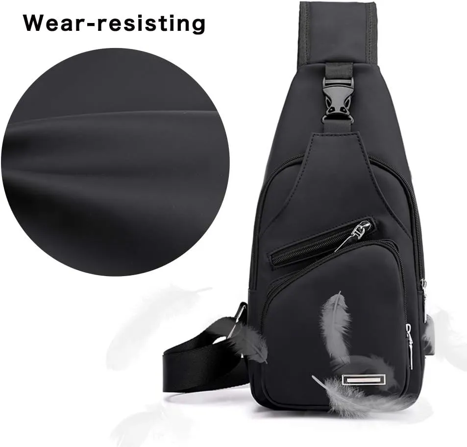 JUMO CYLY Mens Sling Bag, Leather Sling Bag with USB Charging Port Waterproof Casual Daypack Chest Crossbody Bag