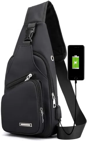 JUMO CYLY Mens Sling Bag, Leather Sling Bag with USB Charging Port Waterproof Casual Daypack Chest Crossbody Bag