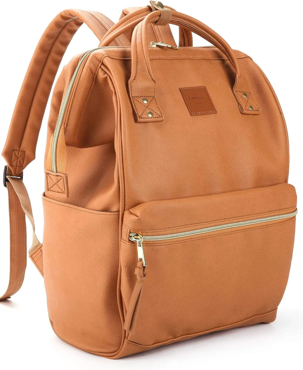 Kah&Kee Leather Backpack for Women and Men 15-inch Laptop Bag | Teacher Professional, Diaper Bag Backpack, Ideal for Work, School, Nurse, College & Travel (Camel Beige, Medium)