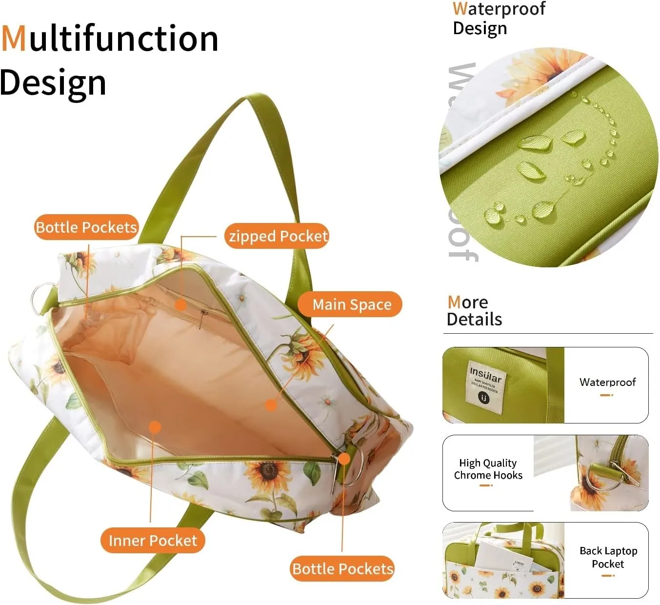 Kamay's Mummy Shoulder Bag Diaper Bag Chic Nappy Changing Bag Tote/Messenger Style Large with Changing Mat, Adjustable Straps