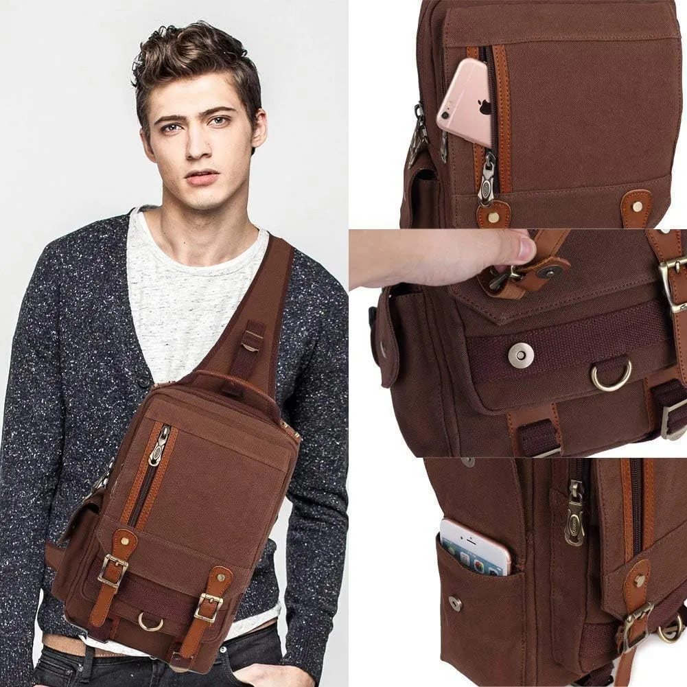 KAUKKO Canvas Messenger Bag Cross Body Shoulder Sling Backpack Travel Hiking Chest Bag