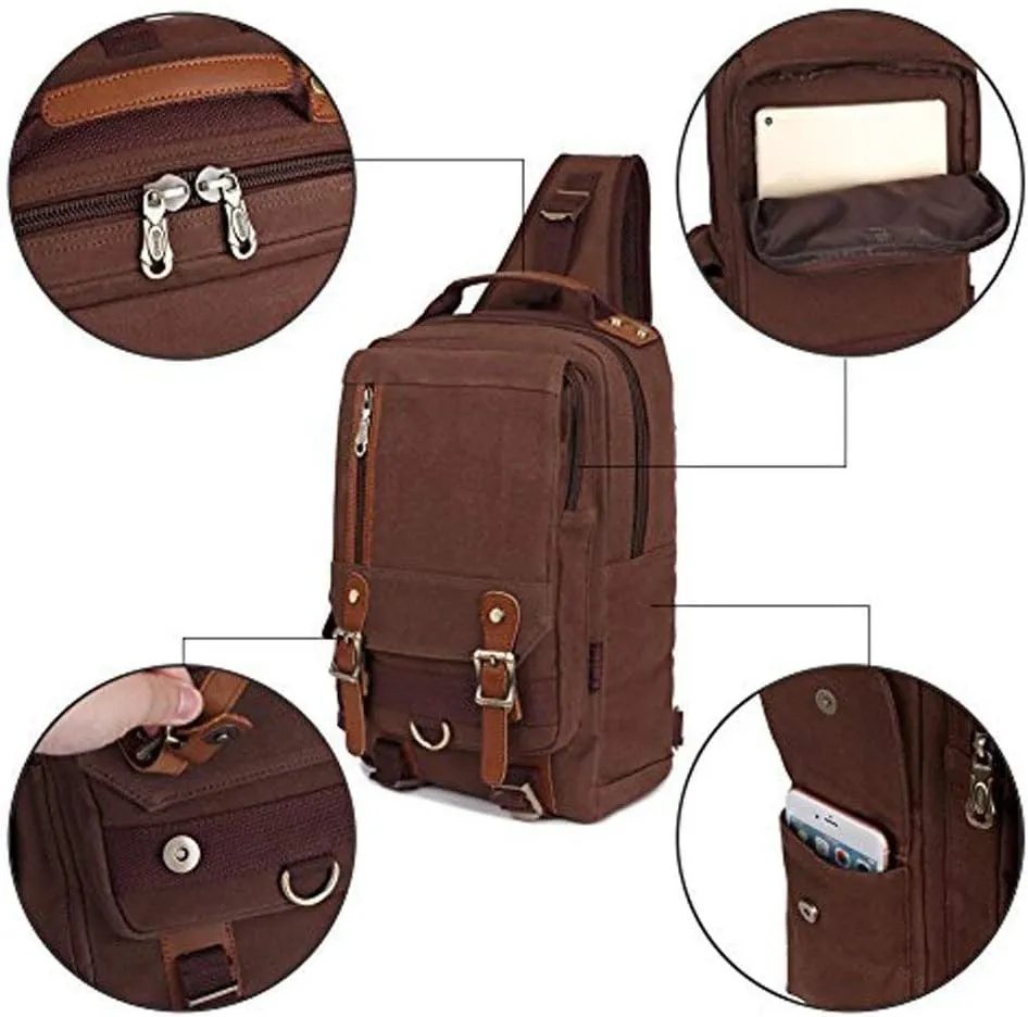 KAUKKO Canvas Messenger Bag Cross Body Shoulder Sling Backpack Travel Hiking Chest Bag