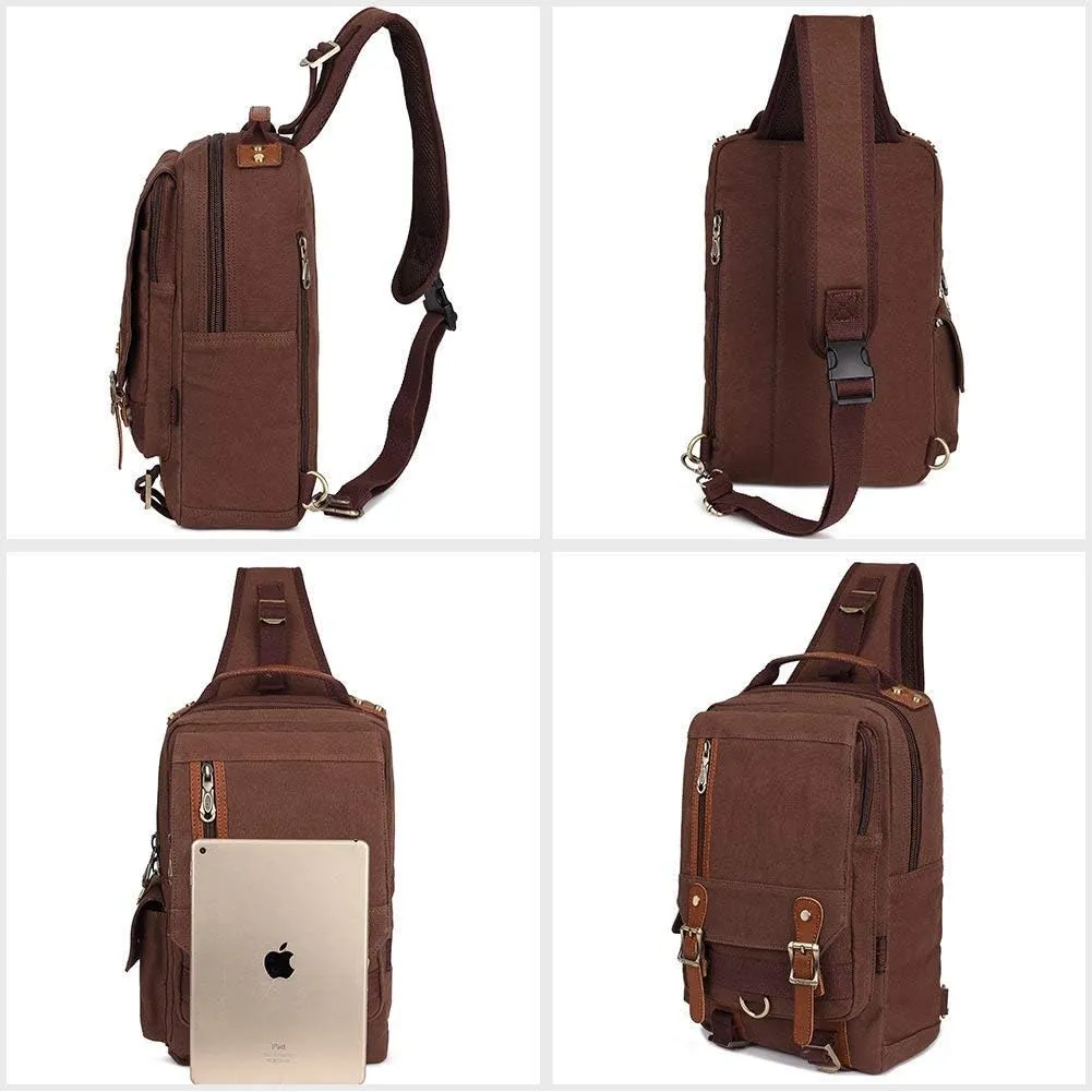 KAUKKO Canvas Messenger Bag Cross Body Shoulder Sling Backpack Travel Hiking Chest Bag