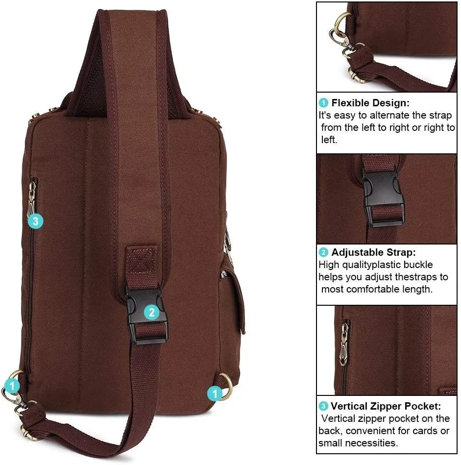 KAUKKO Canvas Messenger Bag Cross Body Shoulder Sling Backpack Travel Hiking Chest Bag