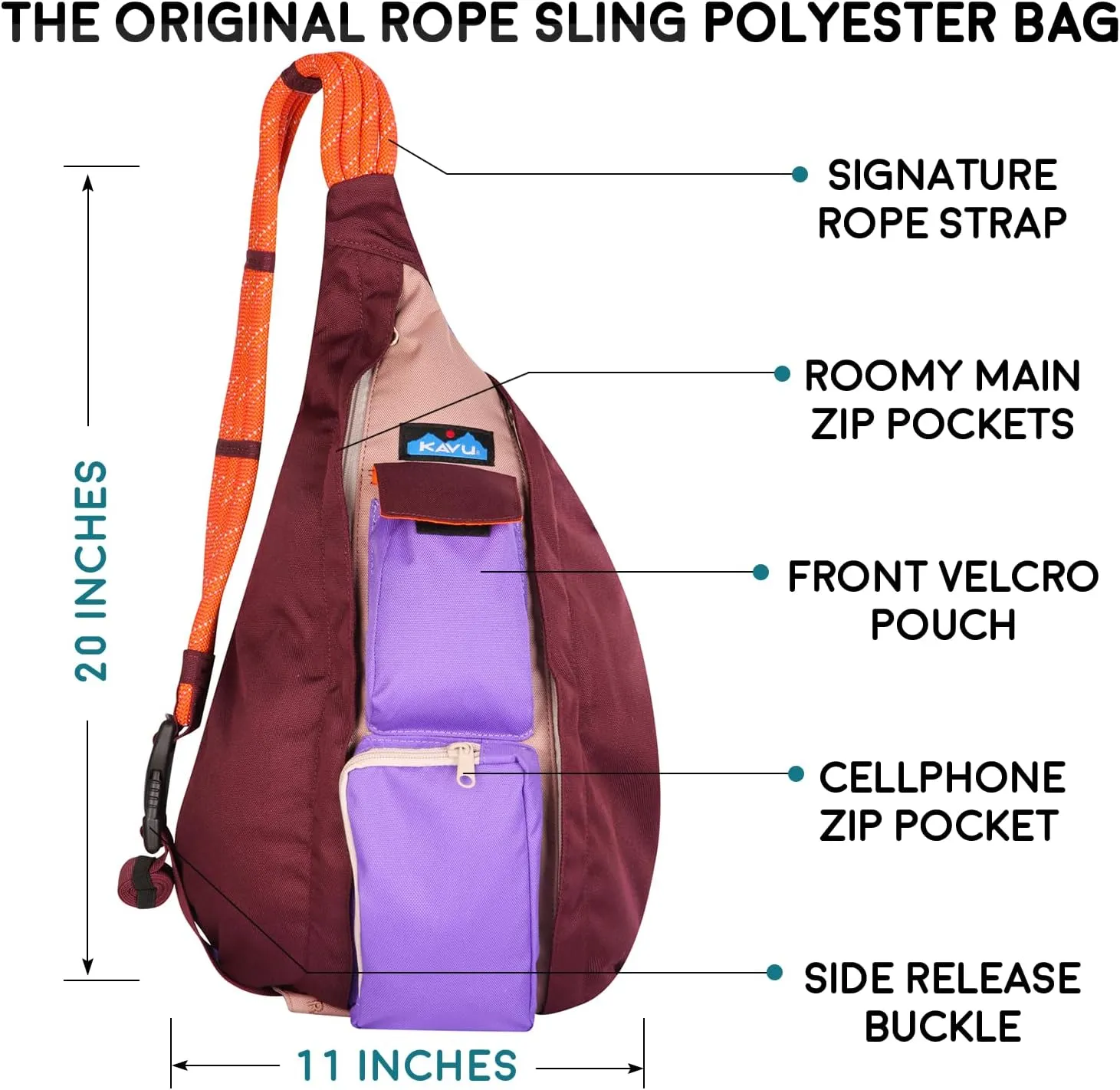 KAVU Original Rope Sling Bag with Adjustable Rope Shoulder Strap