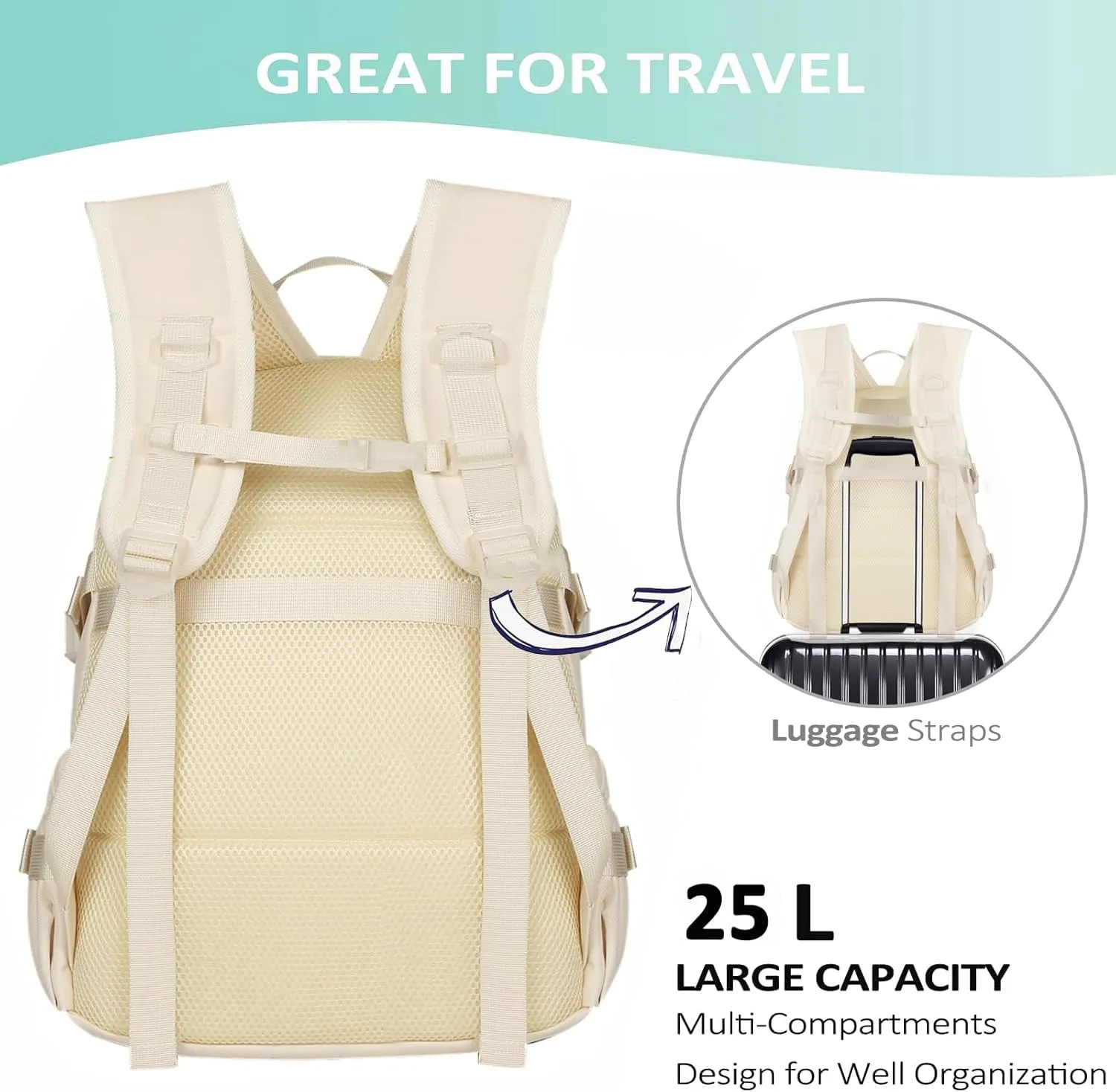 Kawaii Backpack for Teen Girls, Cute Aesthetic High Middle School College Bookbag with Accessories, Beige