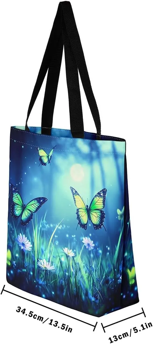 Kawaii Canvas Tote Bag for Women,Rainbow Cute Clouds Raindrop Handbag,Bohemian Stars Love Hearts Shoulder Bag