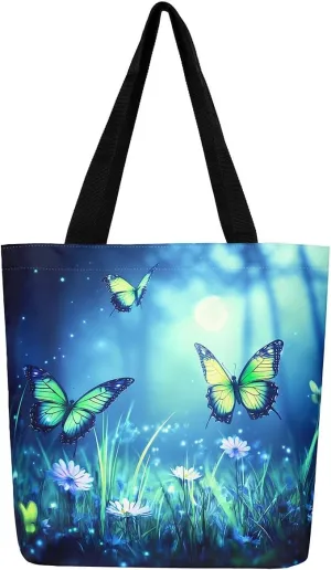 Kawaii Canvas Tote Bag for Women,Rainbow Cute Clouds Raindrop Handbag,Bohemian Stars Love Hearts Shoulder Bag