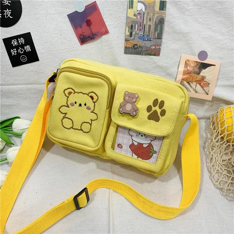 Kawaii Crossbody Bag Cute Wallet Purse Canvas Shoulder Bag for Women Small Messenger Bag