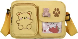 Kawaii Crossbody Bag Cute Wallet Purse Canvas Shoulder Bag for Women Small Messenger Bag