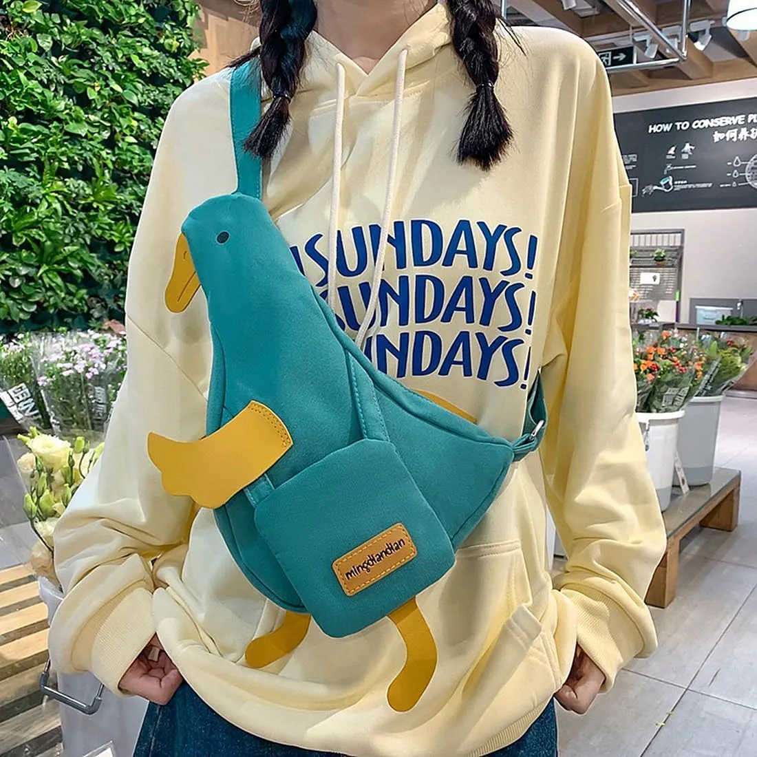 Kawaii Purse, Cute Duck Crossbody Shoulder Bag, Novelty Messenger Purse for Women with Pins Gifts