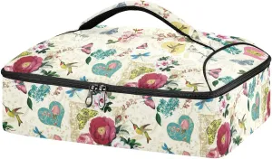 Kcldeci Insulated Casserole Carrier Hearts and Flowers Casserole Dish Carrier Bag for Hot or Cold Food