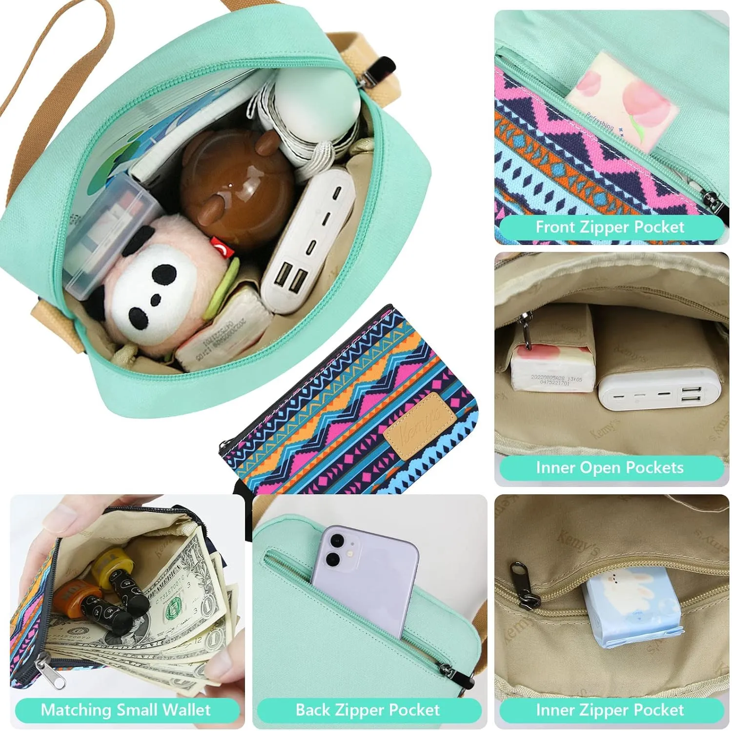 Kemy's Small Canvas Crossbody Bag for Teen Girls, Lightweight Messenger Shoulder Bags Cross Body Purse for Girls and Women