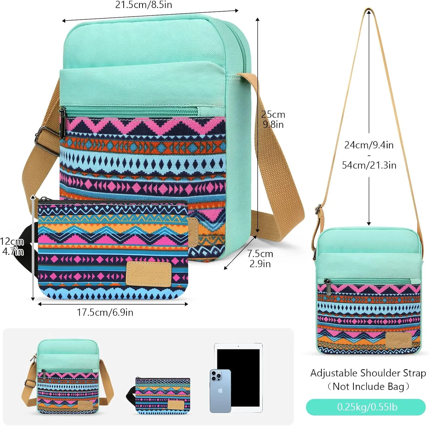 Kemy's Small Canvas Crossbody Bag for Teen Girls, Lightweight Messenger Shoulder Bags Cross Body Purse for Girls and Women